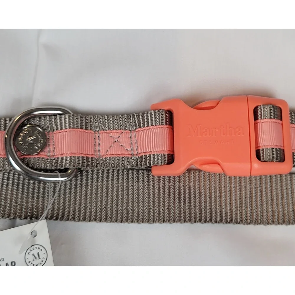 Martha‎ Stewart Gray & Coral Adjustable Nylon Large Dog Collar Size 20 (18-26in)